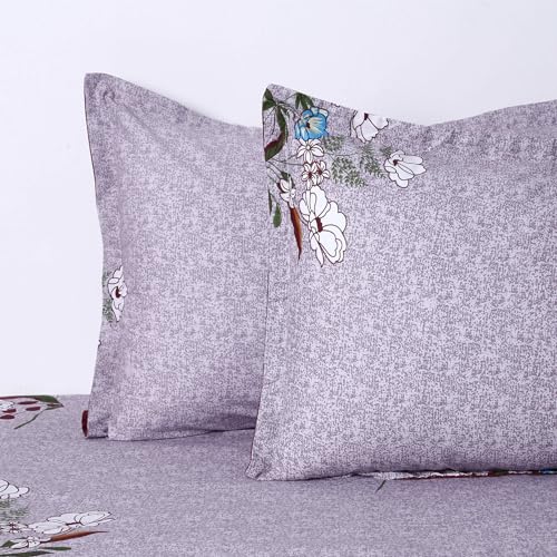 Image of Swayam Veda Collection Superior Comfort Pure Cotton 160TC Floral Print King Bedsheet with 2 Pillow Covers - Grey