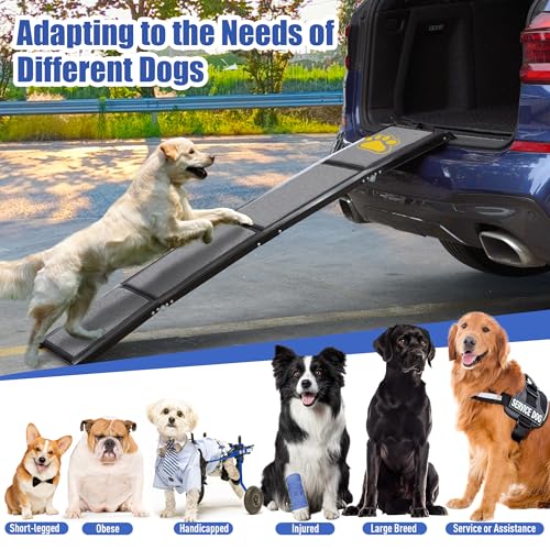 BACOENG Hunderampe Auto Klappbar, Hundetreppe Auto mit Rutschfester Teppich, 160cm rutschfest Hunderampen für Autos, LKWs und SUV, Stabil Rampe Hund für Große Und Mittel Hunde Bis 110kg