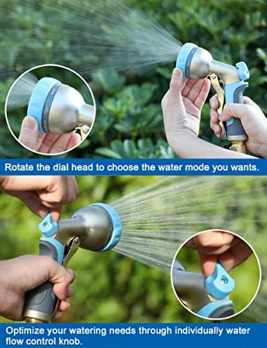 ESOW Garden Hose Spray Gun, 100% Heavy Duty Metal, 8 Spray Patterns Garden Hose Nozzle, High Pressure Hand Sprayer with Flow Control, Best for Watering Plant & Lawn, Pets Shower, Car Washing, Sky Blue