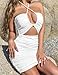 Zeflows Womens Criss Cross Halter Back Tie Spaghetti Straps Bodycon Dresses Cutout Sleeveless Ruched Backless Mini Dresses, White-S