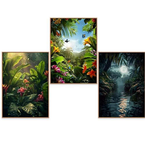 GrowArt - lot de 3 affiches sur le thème de la jungle au format A3 sans cadre | impression photo | décoration pour les amateurs de nature exotique | motifs disponibles...
