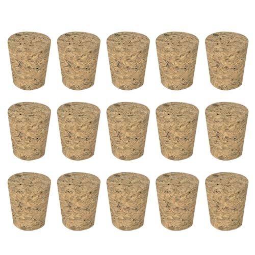 MECCANIXITY Tapered Cork, 27x21x31mm Wooden Leakproof Soft Cork Stoppers for Wine Beer Bottle Crafts Corks Plug Replacement Laboratory Supplies, Dark Wood Color, Pack of 15