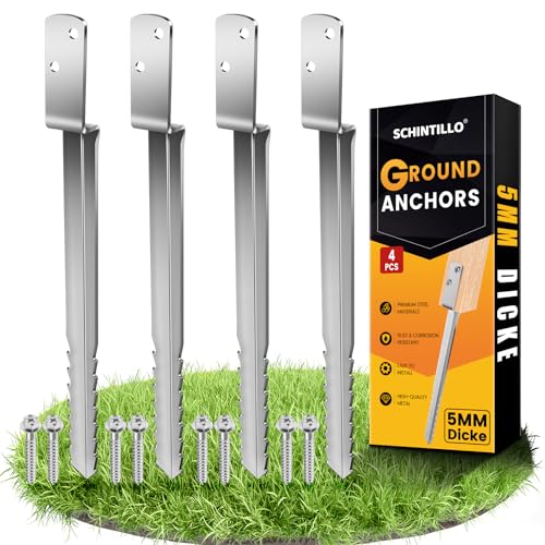 SCHINTILLO 4er-Pack Einschlaghülse Schaukel Bodenanker Z-Form Feuerverzinkt Erdanker Bodenanker für Holzpfosten 5MM Dicke Bodenhülse Pfostenträger für Schaukel(4x53cm)