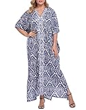 HDE Women UPF 50 Kaftan Dress Oversize V Neck Long Plus Size Maxi Swim Cover Up