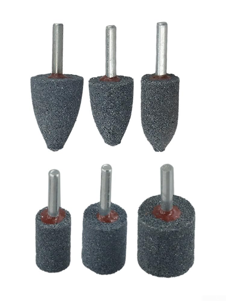 Set di 6 punte cilindriche per smerigliatura per pietra, con gambo da 6 mm, in corindone per sbavatura, rimozione della ruggine, lucidatura e rettifica