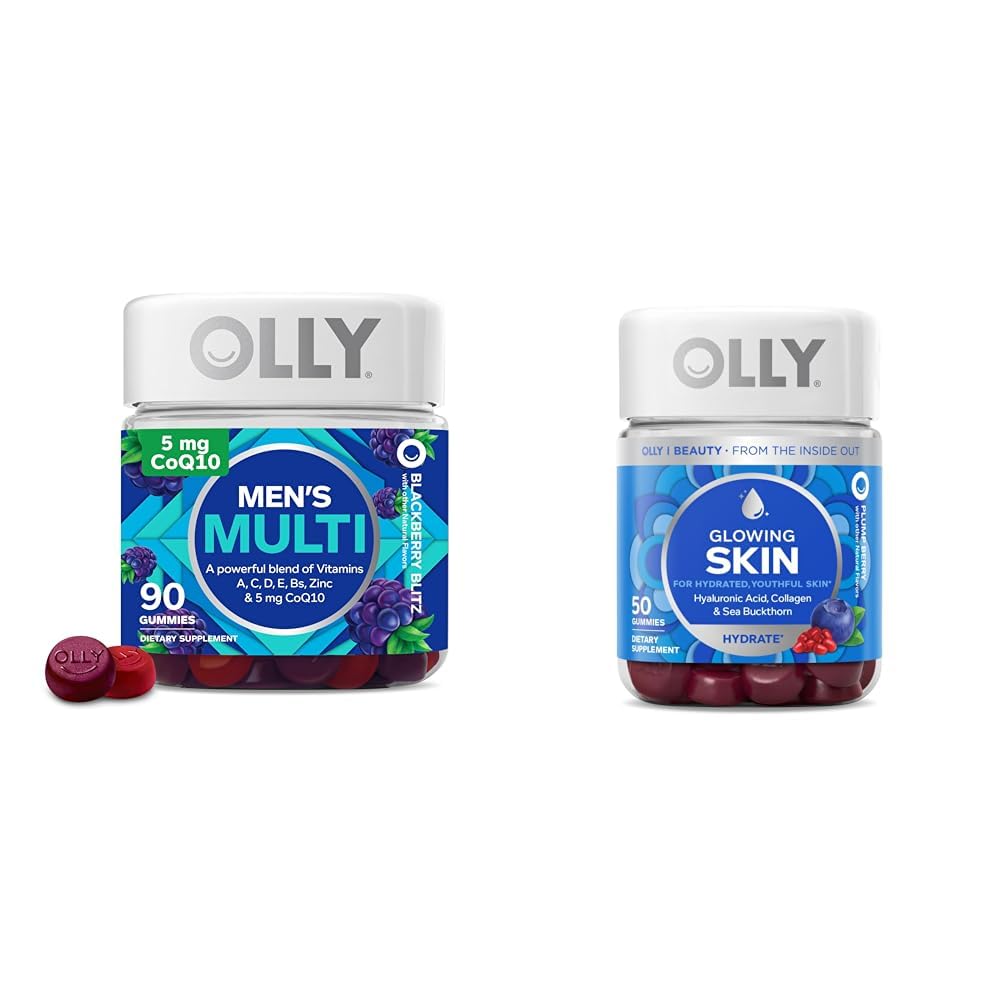 OLLY Men's Multivitamin Gummy, Overall Health and Immune Support, Vitamins A, C, D, E & Glowing Skin Gummy, 25 Day Supply (50 Count), Plump Berry, Hyaluronic Acid, Collagen