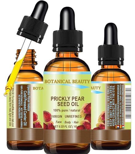 Botanical Beauty PRICKLY PEAR CACTUS SEED OIL 100% Pure Natural Undiluted Virgin Unrefined Cold Pressed Carrier Oil 0.33 Fl Oz - 10 ml for Face, Skin, Hair, Lip, Nails. Anti-Aging Rich in Vitamin C