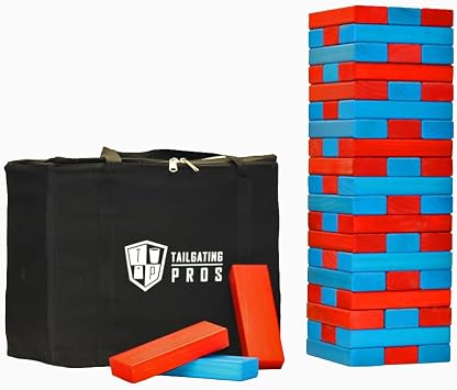 Tailgating Pros Giant Toppling Towers Wooden Blocks Game with Tote Jumbo Indoor Outdoor Yard & Backyard Lawn Game for Family & Adults, Portable Party & Team Building Fun