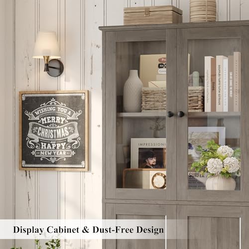 HOSTACK Grey Bookshelf and Bookcase, 69" Tall Book Shelf, Large Bookshelves with Storage Cabinet, 42" Wide Book Case with Glass Doors and Shelves, Modern Display Cabinet for Home Office, Ash Gray - Image 7