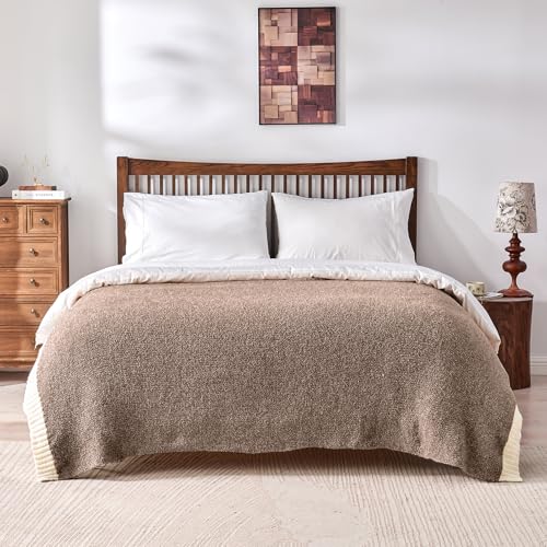 Image of CozeCube Reversible Knitted Throw Blanket, Brown White Melange 60 inchx80 inch