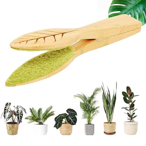 GmwyCzV Pince de Nettoyage pour Feuilles, Leaf Cleaning Tongs, Brosse de Nettoyage de Feuilles avec Manche en Bois et Peluches, dépoussiérage des Plant, Outil de Nettoyage de Feuilles pour Plant