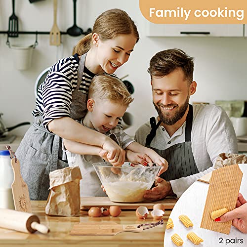 Gnocchi Board Set For Rolling Dough - 2 Pcs Paddles 2 Pcs Rollers 1 Pc Cutter - Bamboo Authentic Pasta Shaper Tools Butter Maker - Garganelli Cavatelli Tortellini Cavarola Roller - Great Cutlery Gift #TOP6