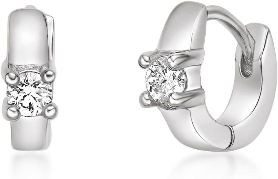 Lavari Jewelers Lab Grown Diamond Huggie Hoop Earrings for Women - 18k Yellow Gold Plated 925 Sterling Silver Earrings for Her (F-G, VS1-VS2, 0.10 cttw) Petite Hypoallergenic Snap-In Hinged Hoops