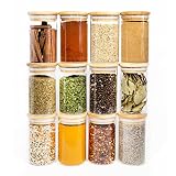 SAVVY & SORTED 12 Natural Bamboo Spice Jars - Large Spice Jars with Bamboo Lids - Seasoning Containe