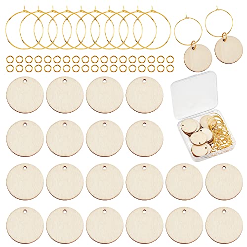 SUNNYCLUE 1Scatola di Legno di Vetro di Vino Charms Marcatori Tag Identificazione Piatto Rotondo Charms Identificatori di Vetro per Bevande Bicchieri A Stelo 20pezzi Pendenti In Legno 20pezzi Cerchi