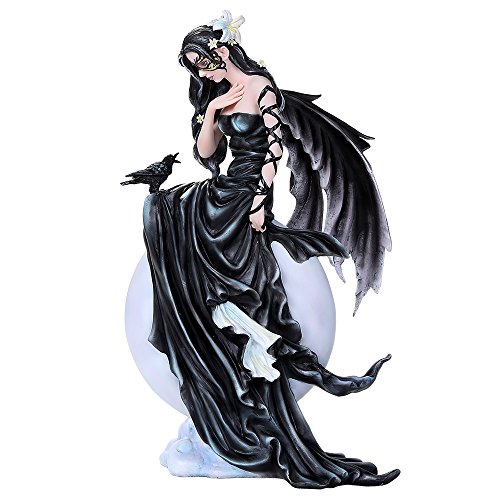 Pacific Trading Nene Thomas Dark Skies Fairy in Black with Raven Statue Figurine Gothic 11 Inch