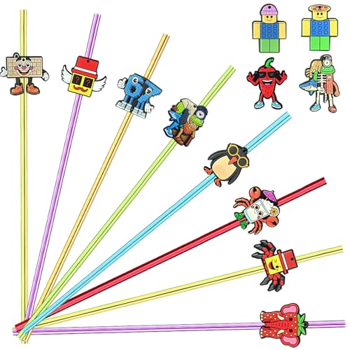 Italian Brainrot Reusable Drinking Straws, 24-Pack All-New Character Designs Straight or Curved Options Colorful Spiral Straws for Parties, Events, and Novelty Drinkware (Straight)