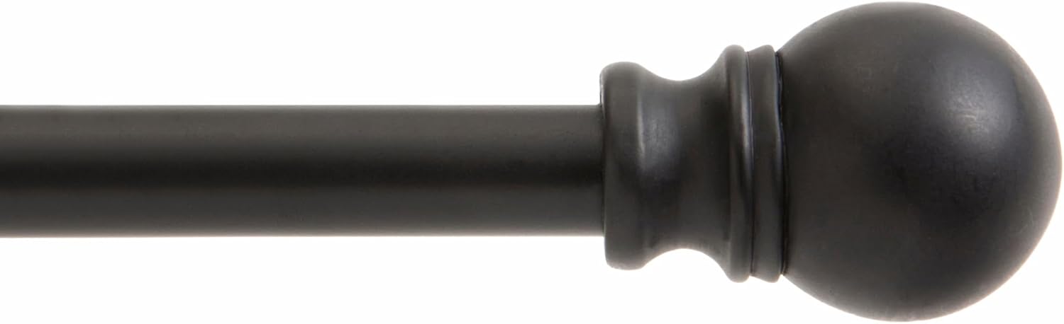 Kenney KN55928 Davenport Ball End Petite Café Decorative Window Curtain Rod, 28-48" Adjustable Length, Matte Black Finish, 1/2" Diameter Steel Tube Curtain Rod 28-48" Matte Black