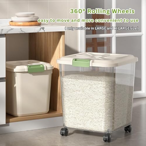 Image of Ash & Roh Large Plastic Storage Bin with Lid and Wheels, Airtight Rolling Container for Pet Food, Grains, Toys, and Pantry Items (18KG - Large (WITH WHEELS))