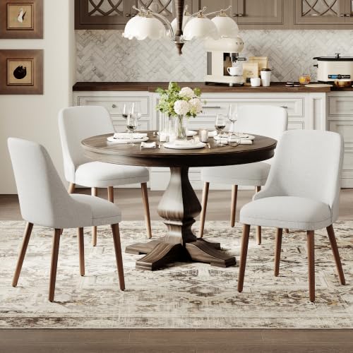 Image of MALOL Upholstered Dining Chairs Set of 4, High-Back Dining Room Chair with Wood Legs, Padded Kitchen Chairs for Dining Room /Restaurant /Cafe, Light Grey