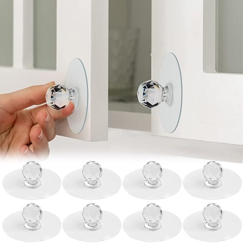 BOQP Cabinet Drawer Pull Knobs Plastic Self Adhesive Clear Shaped Pulls Handles Knobs for Wardrobe Kitchen (Transparent) (Pack of 20)
