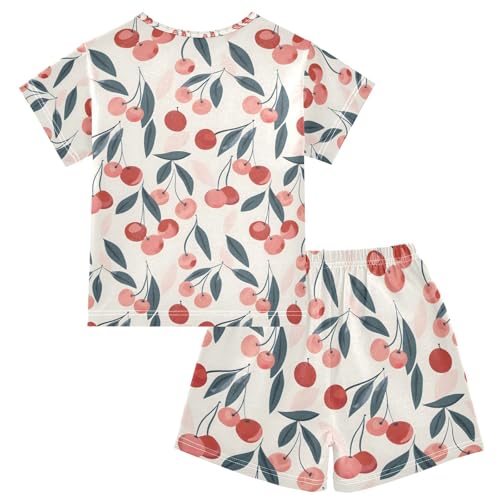 ALAZA Cherry Leaves Cute Pajamas Set Short Sleeve Cotton Sleepwear Summer Pjs 2 Piece 5-14Y2