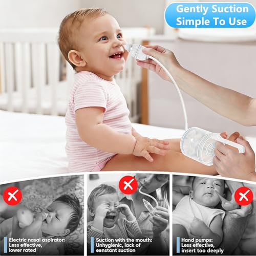 Image of Nasal Aspirator for Baby, Baby Nose Sucker, Booger Sucker with Hand Pump, Baby Nasal Aspirator with Replaceable Silicone Tips, Anti-Backflow Design & Cleaning Brush (Translucent, Plus)