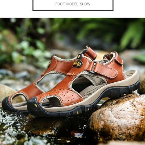 Mens Sport Outdoor Sandals,Beach Fisherman Water Shoes Closed-Toe Shoes Leather Trekking Hiking Non-Slip Athletic Sandal2