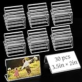 SBYURE 30 Pcs 3.5 x 2 Inch Acrylic Card Holders Slant Back Sign Holders Clear Display Holder L Shaped Display Stand for Place Cards, Name Card, Wedding Signs