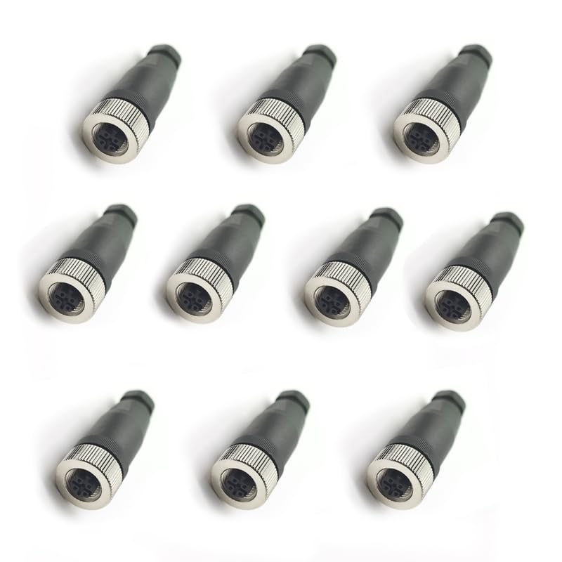 10Pcs M12 4 Pin Female Connector, Field Assembly Wireable Adapter 12mm IP67 Waterproof Straight Sensor D Code Unshiled Industrial Circular Connector for Electric Bicycles PG7 Cable 250V 4A(10PCS)