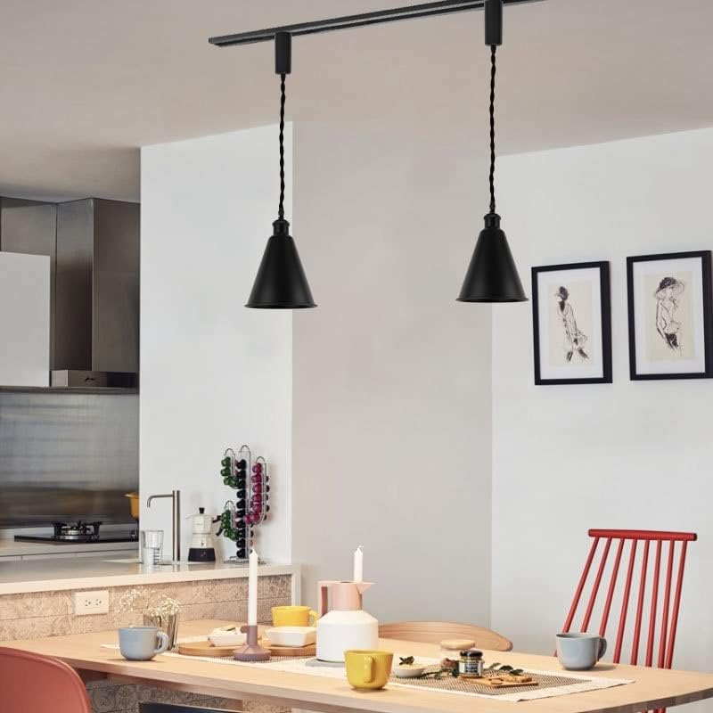 Miniatura 3 de Juego de tres 3.2 pies de cable ajustable tipo H base E26, pantalla de cono negro, diseño moderno, lámpara colgante para restaurante, entrada,