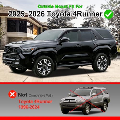 Image of Outside-Mount Window Visors Rain Guards for 2025 2026 Toyota 4Runner Full-Size Wind Vent Deflectors Car Accessories Dark Smoke 4-Piece Set with Thicker