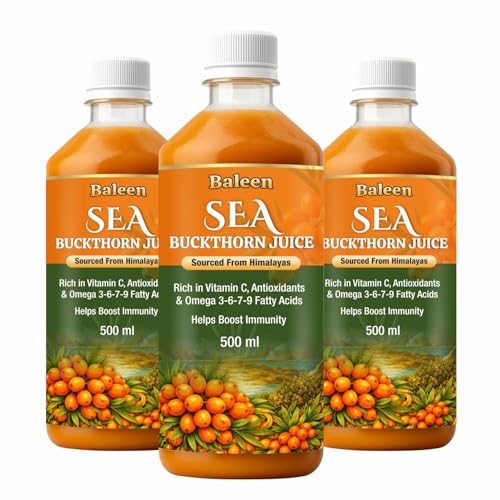 Image of Baleen Sea Buckthorn Juice 500ml (Pack of 3) | Himalayan Sea Buckthorn Berry Juice With Omega 3 6 9 & 7 Fatty Acids | Pure Seabuckthorn Pulp Juice with Vitamin C Antioxidants