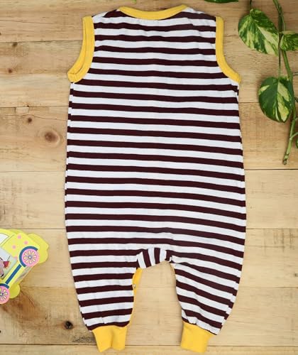 Image of Black striper sleeveless full-length bodysuit romper for baby