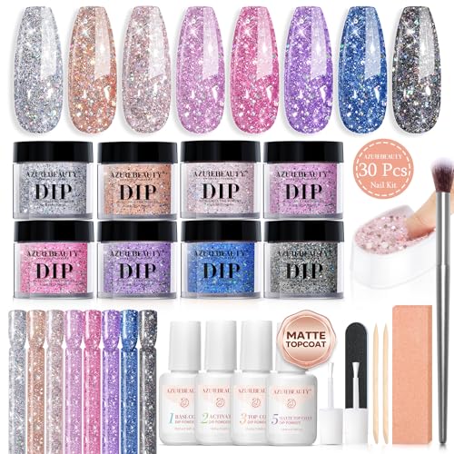AzureBeauty AzureBeauty Dip Nails Powder Starter Kit, Silver Pink Blue Purple Black