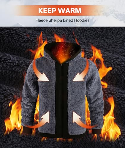 Image of V VALANCH Men Hoodies Zip Up Sherpa Lined Sweatshirts Heavyweight Thick Warm Fleece Winter Jacket