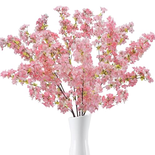 HUAESIN 6PCS Flores de Cerezo 82cm Ramas de Cerezo Artificiales Rosa Flores de Plástico para Maceta Sakura Flores Artificiales Ramos de Flores Artificiales para Jarrón Oficina Boda Balcón
