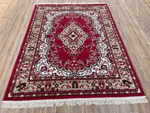 Image of TTC THREAD & TEXTURE CARPET Traditional Comfort: Power-Loomed Carpets for Living Room- Every Space Area Rug Color Red Size 7x10 Feet (210x300cm)