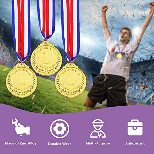 Swpeet 10 Pcs Winner Medals Gold Award Medals, 1st Award Medals with Neck Ribbon, Olympic Style Medals Prizes for Competitions, Party Decorations, Spelling Bees and Awards - 3