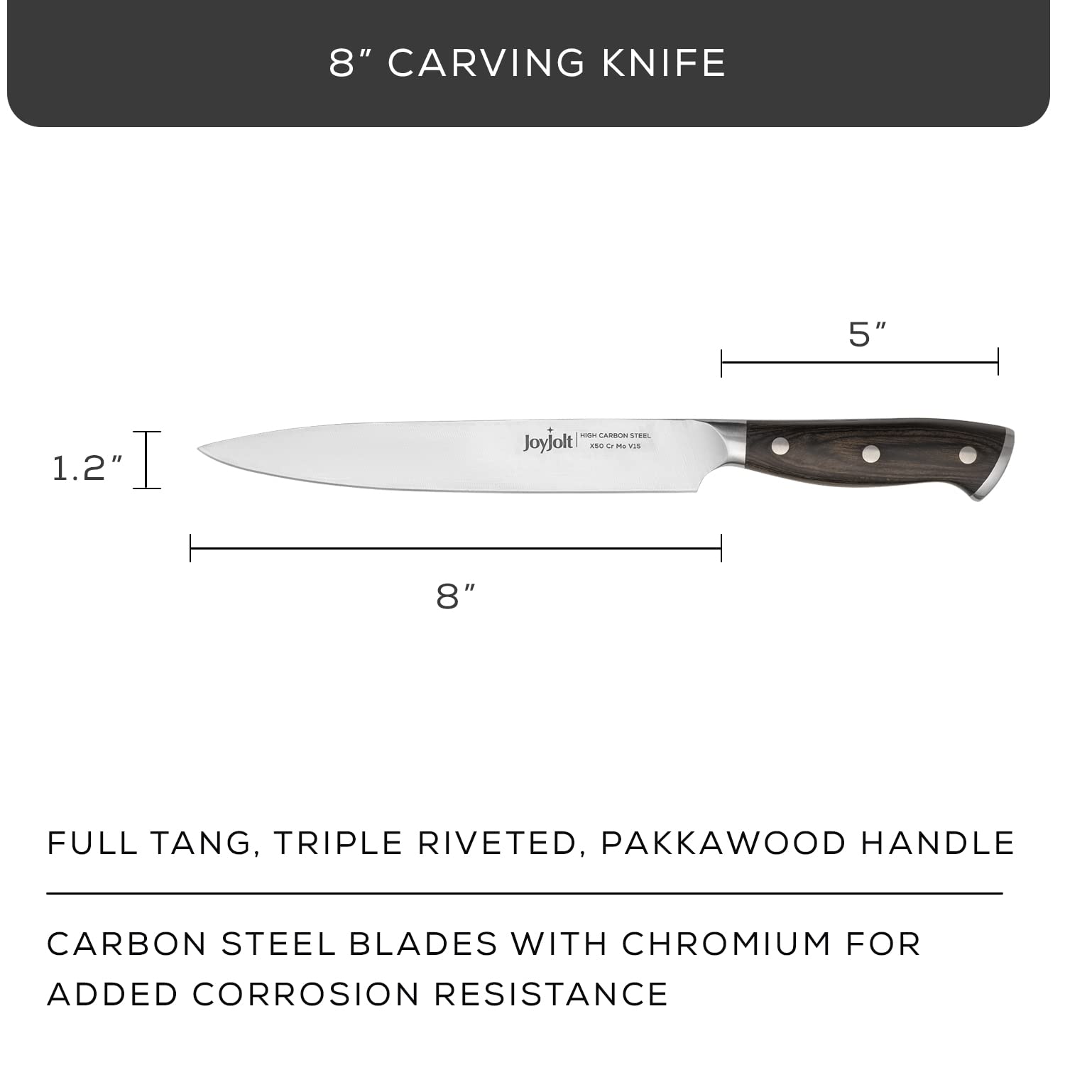 JoyJolt 8” Carving Knife. High Carbon x50 German Steel Kitchen Knife. Magnetic Gift Boxed Brisket Knife — Amazon image 7