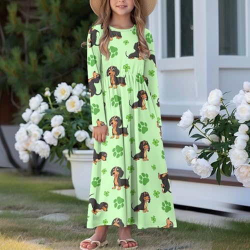 Girl's Maxi Dress Kids A-Line Dress with Pockets Long Sleeve Party Dress Casual Swing Dresses4
