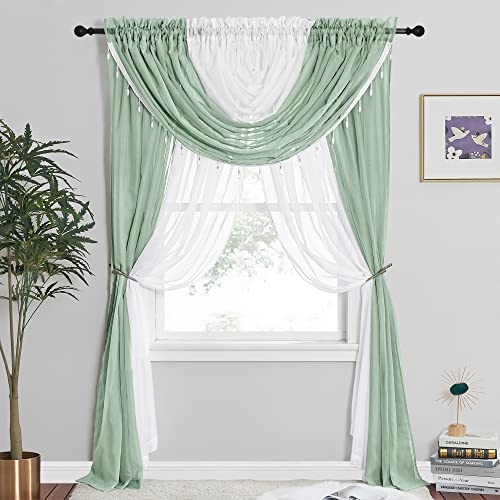 NICETOWN Window Voile Curtains 4 Sheer Panels with 2 Beaded Valances
