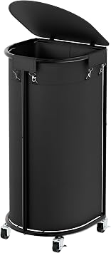 Rolling Laundry Basket with Lid, 100L Laundry Hamper with Wheels, Half Round Laundry Cart with Removable Bag, Sturdy Metal Frame Dirty Clothes Organizer for Bathroom, Bedroom, Black