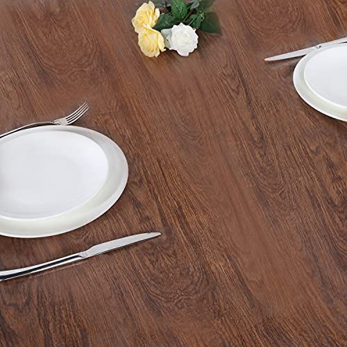 Lushvida Round Waterproof Table Cover Elastic Tablecloth Vinyl Fitted Table Cover Elastic Edged Plastic Table Cover Fits Tables Up To 36"-44" R Oak #TOP4