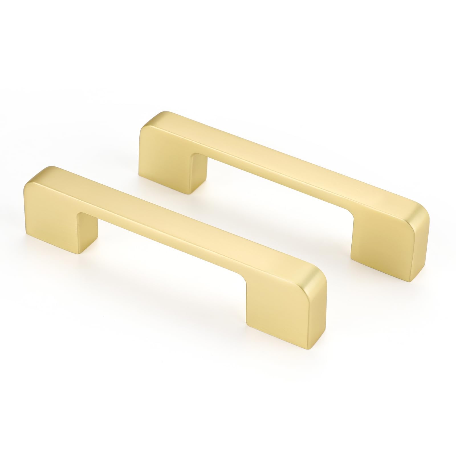 Haliwu 5 Pack Cabinet Handles Brushed Gold Cabinet Pulls 3-3/4 Inch Hole Center Drawer Pulls Modern Square Dresser Handles for Bathroom Kitchen