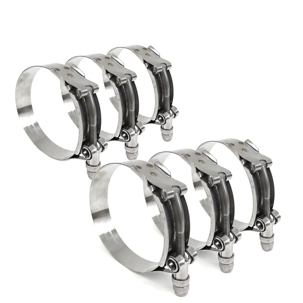6x HPS SLTC-625 Spring Loaded Stainless Steel T-Bolt Clamps SAE 172, Effective Size 6.26-6.57 (159mm-167mm), Polish
