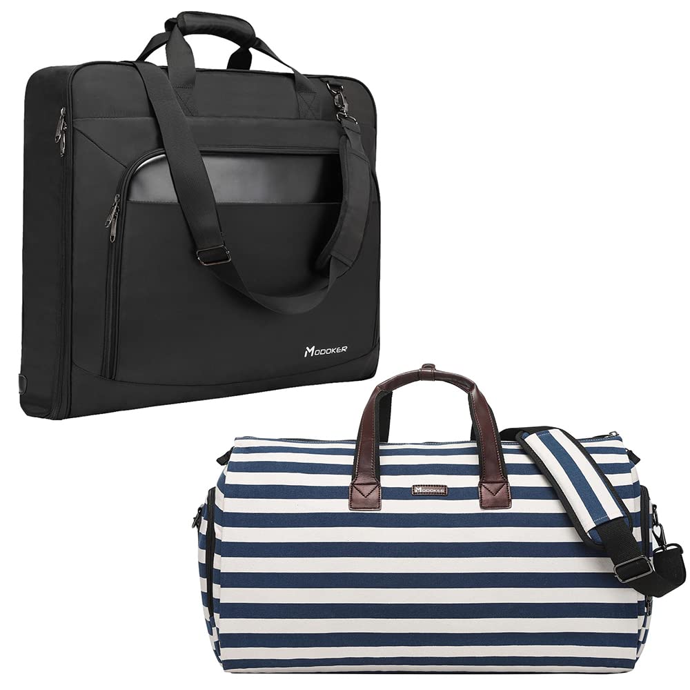 Modoker Suit Luggage Garment Bag with Shoulder Strap Suit Carry on Bag Hanging Suitcase Black Garment Bags for