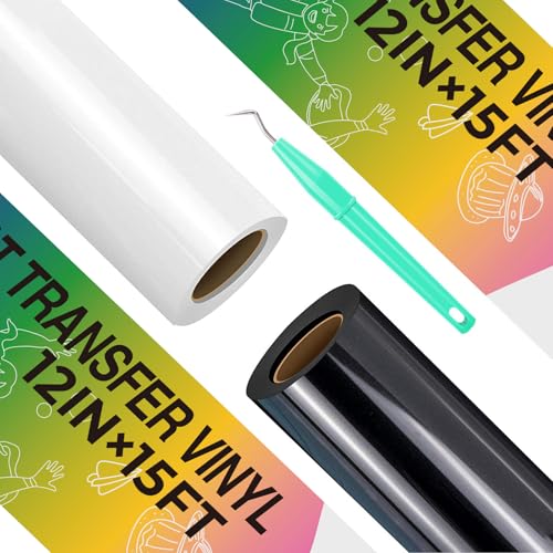 Image of HTVRONT HTV Vinyl Rolls - 12 inch x 15ft Black & White Heat Transfer Vinyl for Shirts, Iron-On Vinyl for All Cutting Machines - Easy to Cut & Weed for Heat Design