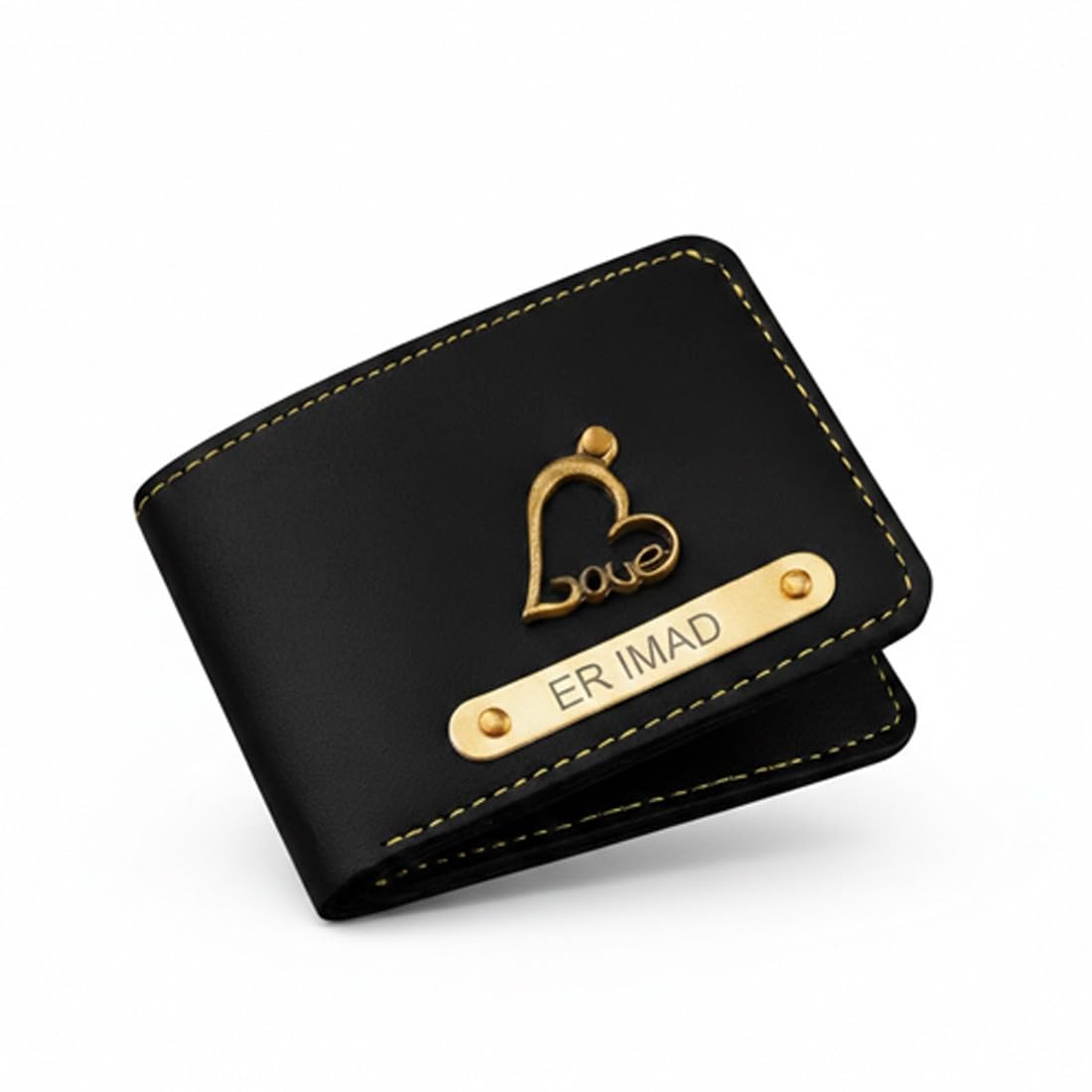 ENGRIVO WALA Personalized Leather Wallet with Custom Name, Brown Full-Grain Leather, Hand-Stitched with Crown Emblem, Slim Bifold Design, Holds 8+ Cards and Cash (Black)