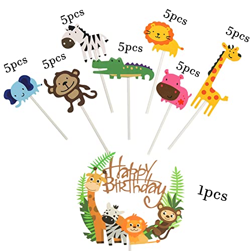 Foimas 36Pcs Safari Animal Cake Toppers,Jungle Animal Birthday Cupcake Topper Banner For Kids Birthday Party Baby Shower Decoration Supply #TOP1